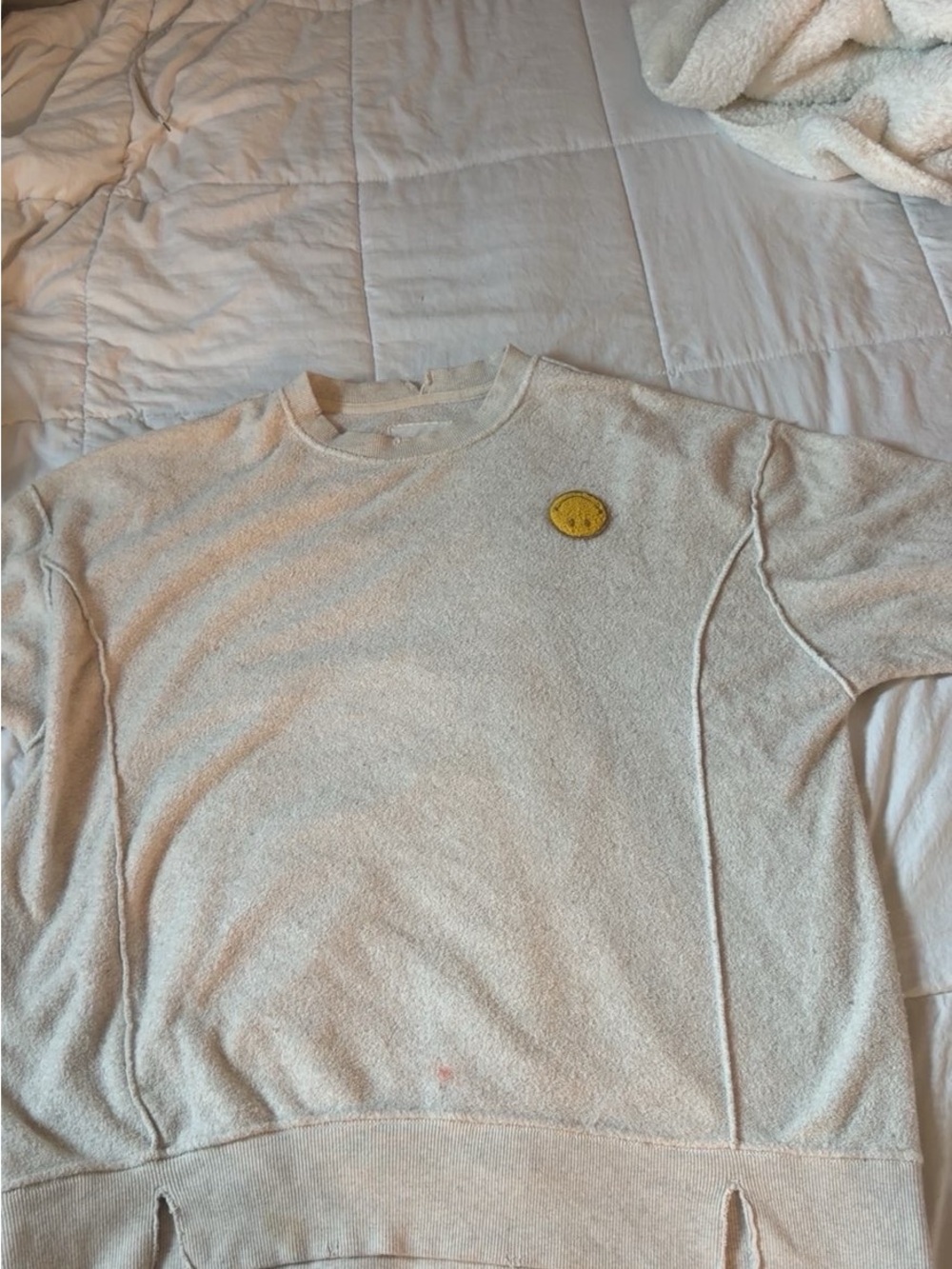 aerie Cream Terry Pullover Sweatshirt with Yellow Patch